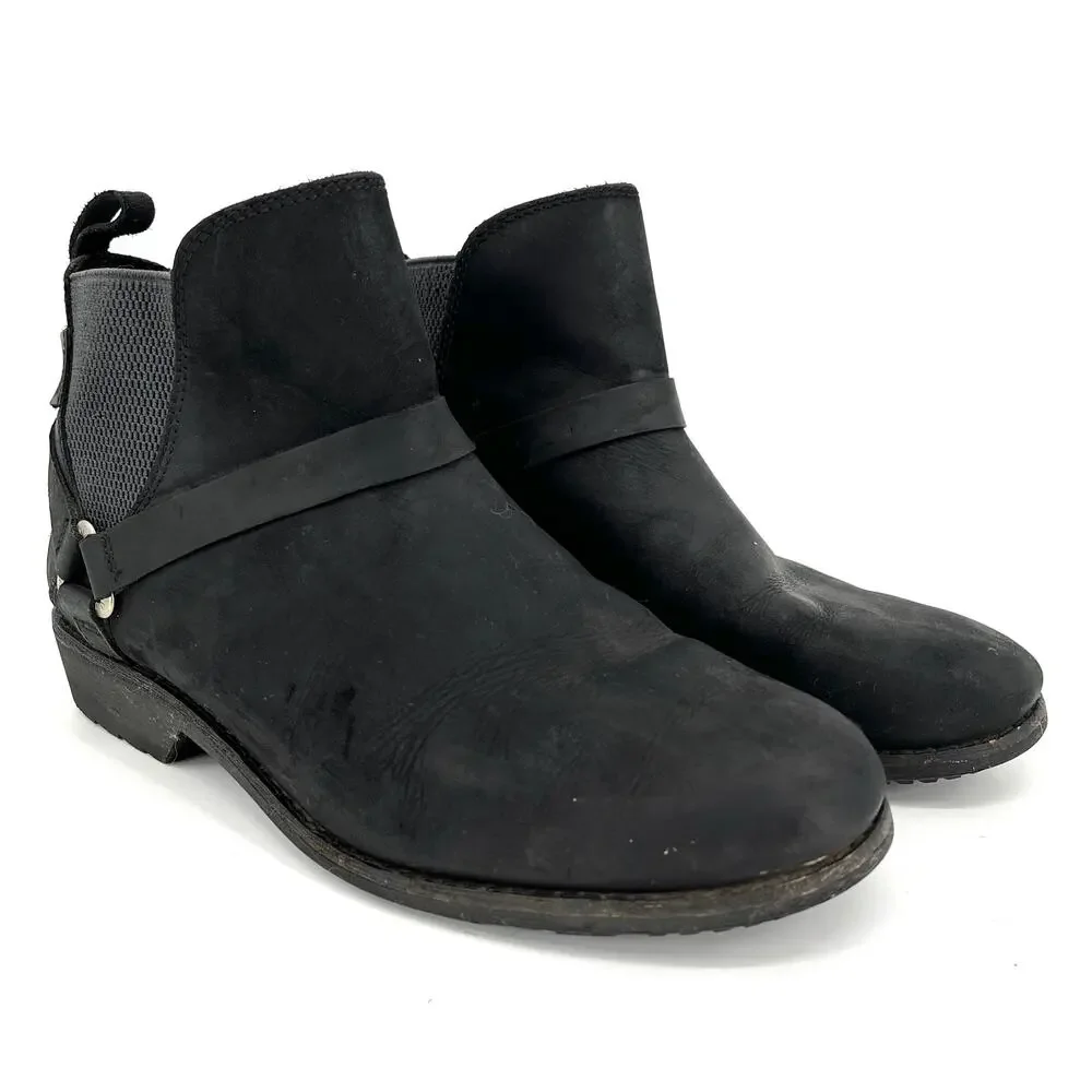 Teva Ellery‎ Women's black leather waterproof harness ankle boots (8.5)